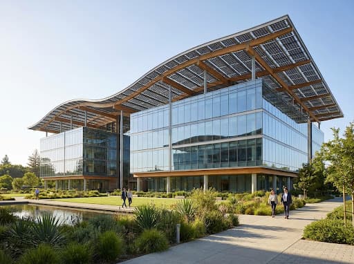Modern sustainable building with solar architecture